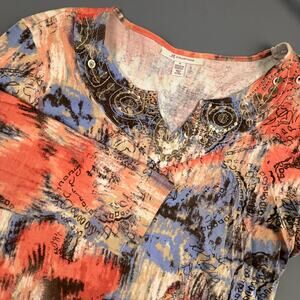 JM Collection Abstract Print Embellished Top